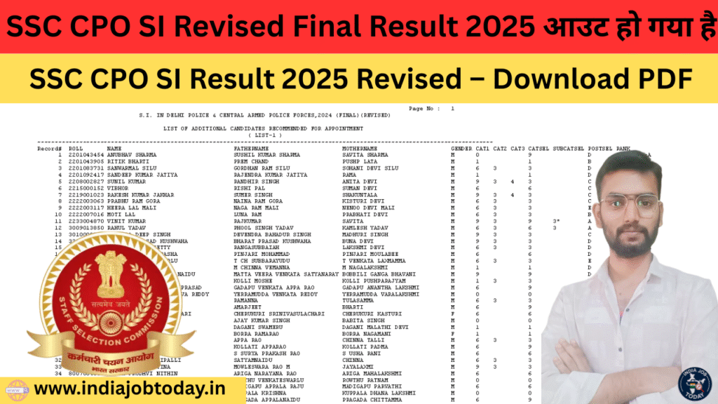 SSC CPO SI Revised Final Result 2025 Out