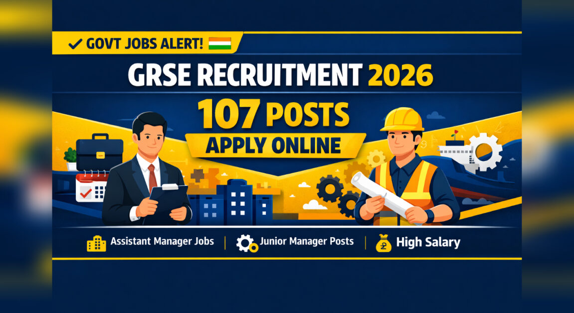 GRSE Recruitment 2026 Notification — 107 Posts ke liye Online Apply Karein | Qualification, Age Limit, Fees